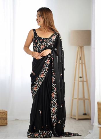 Attrective These Party Wear Saree in Fine Colored.These Saree Are Satin Chiffon And Blouse is Satin Chiffon Fabricated.Its Beautified With Designer Multy Thread,Sequance Embroidery Work.