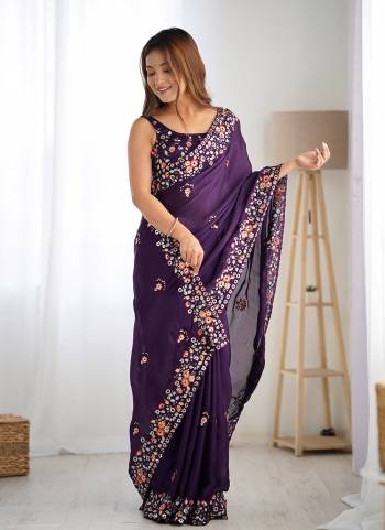 Attrective These Party Wear Saree in Fine Colored.These Saree Are Satin Chiffon And Blouse is Satin Chiffon Fabricated.Its Beautified With Designer Multy Thread,Sequance Embroidery Work.