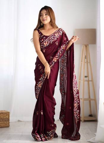 Attrective These Party Wear Saree in Fine Colored.These Saree Are Satin Chiffon And Blouse is Satin Chiffon Fabricated.Its Beautified With Designer Multy Thread,Sequance Embroidery Work.