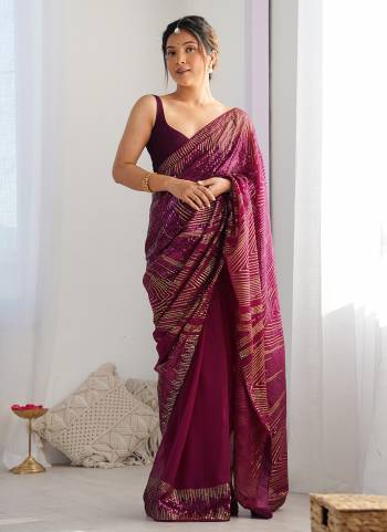 Garb These Party Wear Saree in Fine Colored.These Saree Are Georgette And Blouse is Diamond Silk Fabricated.Its Beautified With Designer Sequance Embroidery Work.