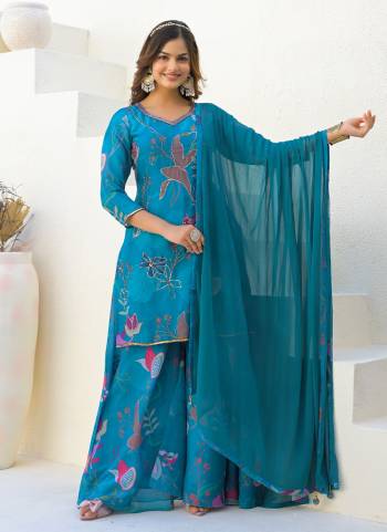 Attractive These Party Wear Plazzo Suit in Fine Colored Pair With Bottom And Dupatta.These Top And Bottom Are Fabricated On Imported Georgette With Chiffon Dupatta.Its Beautified With Designer Digital Printed With Hand Work.