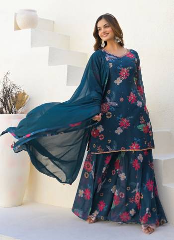 Attractive These Party Wear Plazzo Suit in Fine Colored Pair With Bottom And Dupatta.These Top And Bottom Are Fabricated On Imported Georgette With Chiffon Dupatta.Its Beautified With Designer Digital Printed With Hand Work.