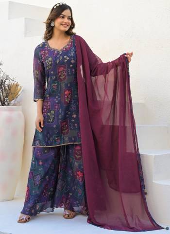 Attractive These Party Wear Plazzo Suit in Fine Colored Pair With Bottom And Dupatta.These Top And Bottom Are Fabricated On Imported Georgette With Chiffon Dupatta.Its Beautified With Designer Digital Printed With Hand Work.