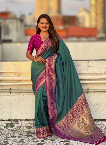 Attrective These Party Wear Saree in Fine Colored.These Saree And Blouse is Fabricated On Soft Silk.Its Beautified With Weaving Jacquard Kadiyal Paithani Gala Designer.
