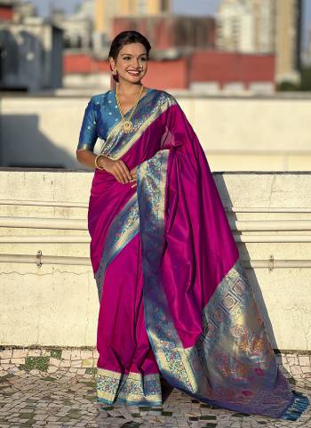 Attrective These Party Wear Saree in Fine Colored.These Saree And Blouse is Fabricated On Soft Silk.Its Beautified With Weaving Jacquard Kadiyal Paithani Gala Designer.