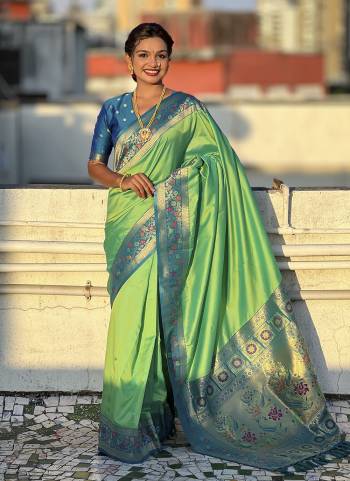 Attrective These Party Wear Saree in Fine Colored.These Saree And Blouse is Fabricated On Soft Silk.Its Beautified With Weaving Jacquard Kadiyal Paithani Gala Designer.