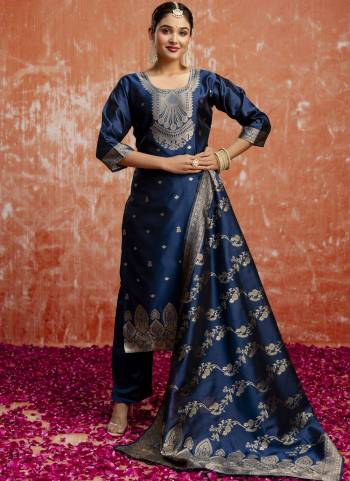 Attractive These Beautiful Party Wear Readymade Suits With Dupatta.These Suit is Fabricated On Top And Bottom Are Cotton Silk Blend And Jacquard Silk Dupatta .Its Beautified With Wevon Jacquard Jari Designer.
