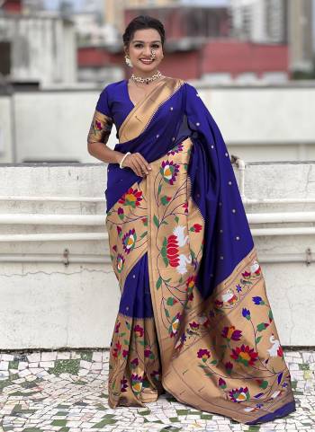Garb These Party Wear Saree in Fine Colored.These Saree And Blouse is Fabricated On Paithani Silk.Its Beautified With Weaving Meenakari Polka Motifs Designer.