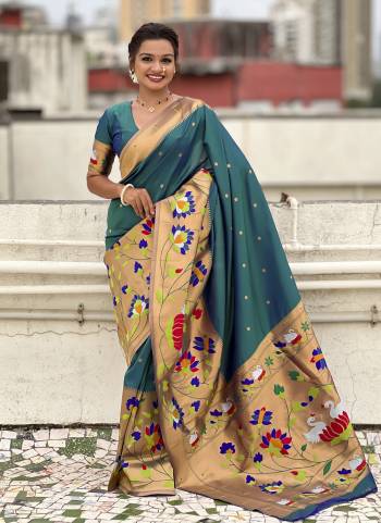 Garb These Party Wear Saree in Fine Colored.These Saree And Blouse is Fabricated On Paithani Silk.Its Beautified With Weaving Meenakari Polka Motifs Designer.