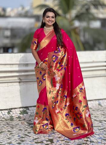 Garb These Party Wear Saree in Fine Colored.These Saree And Blouse is Fabricated On Paithani Silk.Its Beautified With Weaving Meenakari Polka Motifs Designer.