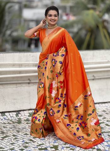 Garb These Party Wear Saree in Fine Colored.These Saree And Blouse is Fabricated On Paithani Silk.Its Beautified With Weaving Meenakari Polka Motifs Designer.