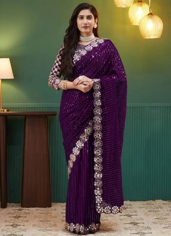Attractive These Party Wear Saree in Fine Colored.These Saree Are Georgette And Blouse is Fabricated On Georgette.Its Beautified With Designer Sequance,Mirror Embroidery Work.