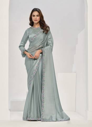 Look Attrective These Designer Party Wear Saree in Fine Colored.These Saree Are Crepe Satin Silk And Blouse Satin Silk is Fabricated.Its Beautified Desiger Embroidery Work.