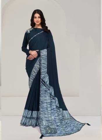 Look Attrective These Designer Party Wear Saree in Fine Colored.These Saree Are Crepe And Blouse Crepe is Fabricated.Its Beautified Desiger Embroidery Work.