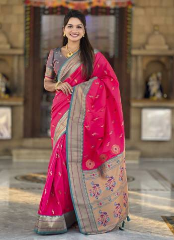 Attrective These Party Wear Saree in Fine Colored.These Saree And Blouse is Fabricated On Paithani Silk.Its Beautified With Weaving Jacquard Peacock Designer.