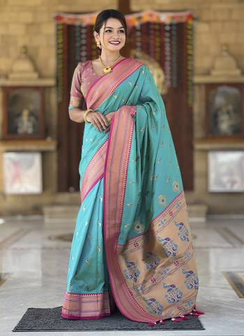 Attrective These Party Wear Saree in Fine Colored.These Saree And Blouse is Fabricated On Paithani Silk.Its Beautified With Weaving Jacquard Peacock Designer.