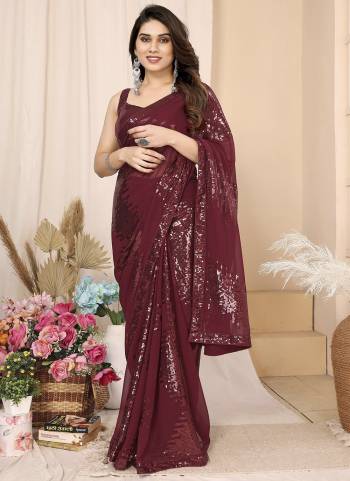 Attractive These Party Wear Ready To Wear Saree in Fine Colored.These Saree Are Georgette And Blouse is Art Silk Fabricated.Its Beautified With Designer Sequance Embroidery Work.