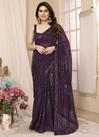 Attractive These Party Wear Ready To Wear Saree in Fine Colored.These Saree Are Georgette And Blouse is Art Silk Fabricated.Its Beautified With Designer Sequance Embroidery Work.