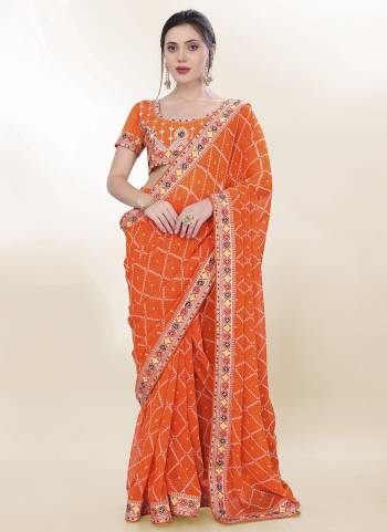 Attective These Party Wear Saree in Fine Colored.These Saree Are Georgette And Blouse is Art Silk Fabricated.Its Beautified With Bandhani Printed,Embroidery Work Lace And Blouse.