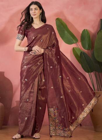 Looking These Party Wear Saree in Fine Colored.These Saree And Blouse Is Shimmer Fabricated.Its Beautified With Wevon Jacquard Designer.