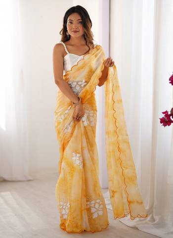 Garb These Party Wear Saree in Fine Colored.These Saree Are Jimmy Choo And Blouse is Satin Silk Fabricated.Its Beautified With Printed,Designer Dual Sequance Embroidery Work.