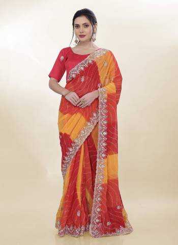 Attective These Saree in Fine Colored.These Saree Are Georgette And Blouse is Art Silk Fabricated.Its Beautified With Bandhani Printed,Embroidery Work Lace And Blouse.