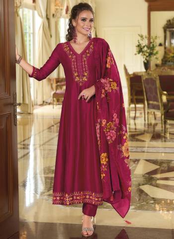 Attractive These Beautiful Looking Readymade Suits With Dupatta.These Suit is Fabricated On Top Are Vichitra Silk And Bottom Are Vichitra Silk And Russion Silk Dupatta .Its Beautified With Designer Multy Thread Embroidery Work,Printed Dupatta.
