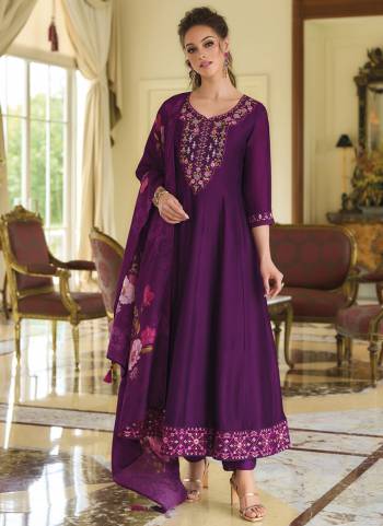 Attractive These Beautiful Looking Readymade Suits With Dupatta.These Suit is Fabricated On Top Are Vichitra Silk And Bottom Are Vichitra Silk And Russion Silk Dupatta .Its Beautified With Designer Multy Thread Embroidery Work,Printed Dupatta.