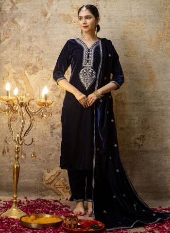 Attractive These Beautiful Looking Readymade Suits With Dupatta.These Suit is Fabricated On Top Are Velvet And Bottom Are Velvet And Velvet Dupatta .Its Beautified With Designer Embroidery Work.