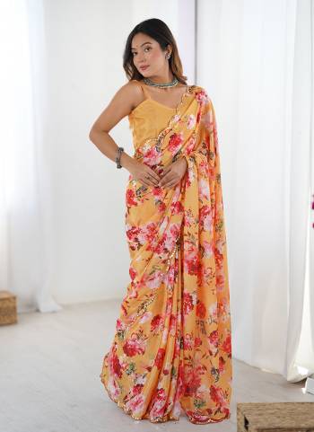 Garb These Party Wear Saree in Fine Colored.These Saree And Blouse is Chinon Fabricated.Its Beautified With Designer Digital Printed With Mirror Cut Work.