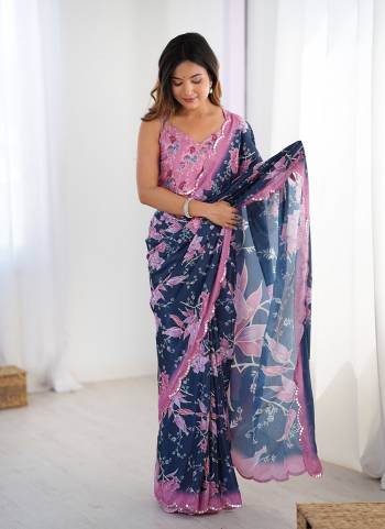 Looking These Party Wear Saree in Fine Colored.These Saree And Blouse is Chinon Fabricated.Its Beautified With Designer Digital Printed With Mirror Cut Work.