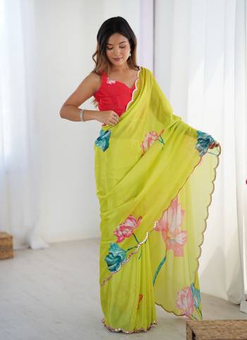 Looking These Party Wear Saree in Fine Colored.These Saree And Blouse is Chinon Fabricated.Its Beautified With Designer Digital Printed With Mirror Cut Work.