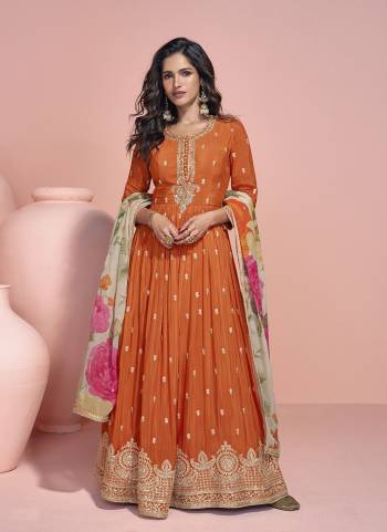 Garb These Party Wear Anarkali Suit in Fine Colored Pair With Dupatta.These Top Are Chinon And Dupatta Are Chinon And Pair With Santoon Inner.Its Beautified With Designer Embroidery Work With Printed Dupatta.