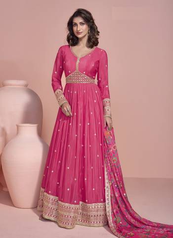 Garb These Party Wear Anarkali Suit in Fine Colored Pair With Dupatta.These Top Are Chinon And Dupatta Are Chinon And Pair With Santoon Inner.Its Beautified With Designer Embroidery Work With Printed Dupatta.