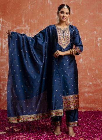 Attractive These Beautiful Party Wear Readymade Suits With Dupatta.These Suit is Fabricated On Top And Bottom Are Cotton Silk Blend And Jacquard Silk Dupatta .Its Beautified With Designer Embroidery Work.