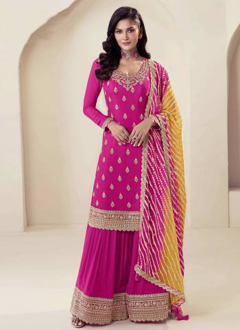 Looking These Party Wear Plazzo Suit in Fine Colored Pair With Dupatta.These Top Are Chinon And Dupatta Are Chiffon And Pair With Chinon Bottom.Its Beautified With Designer Embroidery Work With Printed Dupatta.