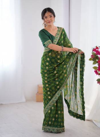 Looking These Party Wear Saree in Fine Colored.These Saree Are Georgette And Blouse is Mono Banglori Fabricated.Its Beautified With Designer Printed With Embroidery Cut Work Lace Border.
