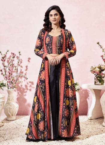 Atrective These Beautiful Looking Indo Western Readymade Dress.These Top Are Crepe And Bottom Are Crepe Fabricated On Crepe Shrug.Its Beautified With Designer Digital Printed With Beads Hand Work.