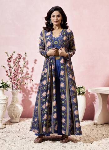 Atrective These Beautiful Looking Indo Western Readymade Dress.These Top Are Crepe And Bottom Are Crepe Fabricated On Crepe Shrug.Its Beautified With Designer Digital Printed With Beads Hand Work.