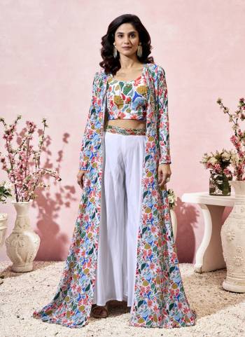Atrective These Beautiful Looking Indo Western Readymade Dress.These Top Are Crepe And Bottom Are Crepe Fabricated On Crepe Shrug.Its Beautified With Designer Digital Printed With Beads Hand Work.