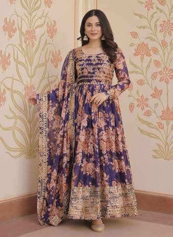 Looking These Beautiful Looking Party Wear Readymade Long Gown With Dupatta.These Gown And Dupatta is Fabricated On Russion Silk.Its Beautified With Digital Printed,Designer Sequance Embroidery Work.