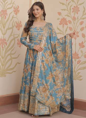Looking These Beautiful Looking Party Wear Readymade Long Gown With Dupatta.These Gown And Dupatta is Fabricated On Russion Silk.Its Beautified With Digital Printed,Designer Sequance Embroidery Work.