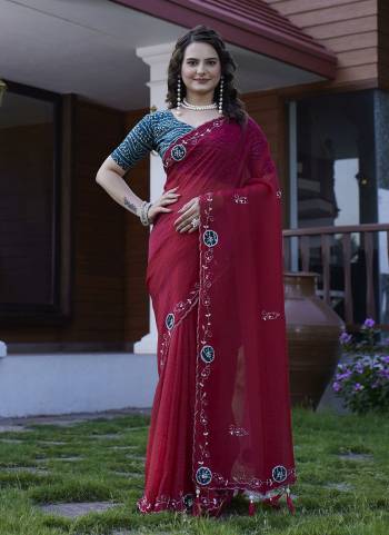 Looking These Party Wear Saree in Fine Colored Pair With Blouse.These Saree Are Chiffon and Blouse Are Fabricated On Gajji Silk.Its Beautified With Designer Patch, Calcutta Zardishi,Diamond Hand Embroidery Work.