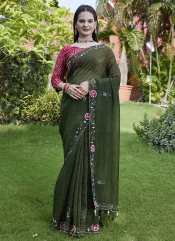 Looking These Party Wear Saree in Fine Colored Pair With Blouse.These Saree Are Chiffon and Blouse Are Fabricated On Gajji Silk.Its Beautified With Designer Patch, Calcutta Zardishi,Diamond Hand Embroidery Work.