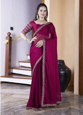 Garb These Party Wear Saree in Fine Colored Pair With Blouse.These Saree Are Chiffon and Blouse Are Fabricated On Chiffon.Its Beautified With Bits Lace Border With Hand Work Blouse Designer.