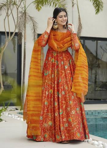 Attrective Looking These Beautiful Looking Readymade Long Gown With Dupatta.These Gown Are Silk is Fabricated And Tebby Silk Dupatta.Its Beautified With Designer Digital Printed.