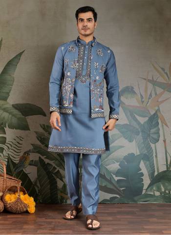 Attrective These Party Wear Readymade Kurta Payjama With Jacket Pair in Fine Colored.These Kurta Payjama And Jacket Are Viscose Silk Fabricated on Pair.Its Beautified With Designer Multy Thread,Sequance Embroidery Work.