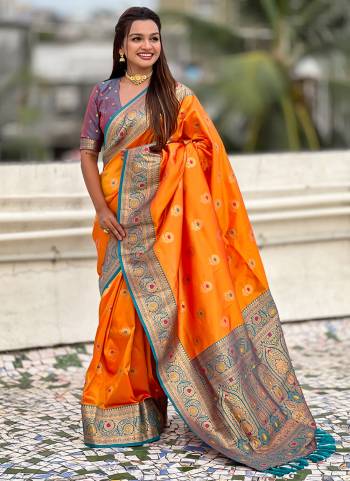 Looking These Party Wear Saree in Fine Colored.These Saree And Blouse is Fabricated On Soft Silk.Its Beautified With Weaving Meenakeri Designer.