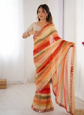 Attractive These Party Wear Saree in Fine Colored.These Saree Are Chiffon And Blouse is Jari Brocade Fabricated.Its Beautified With Designer Lariya Printed With Mirror Cut Work.
