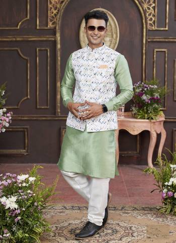 Looking These Party Wear Mans Wear Top Bottom With Jacket wearing this fashionable. Tailored Top Bottom Are Art Silk And Jacket On Faux Satin Fabriced With Solid With Designer Digital Printed, Embroidery Work.